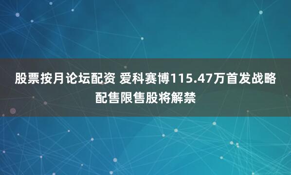 股票按月论坛配资 爱科赛博115.47万首发战略配售限售股将解禁